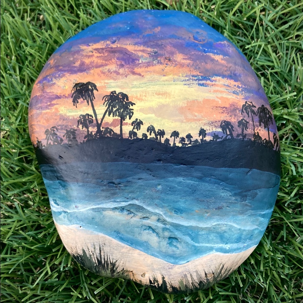 Sunset Ocean Hand Painted River Rock 4.5”